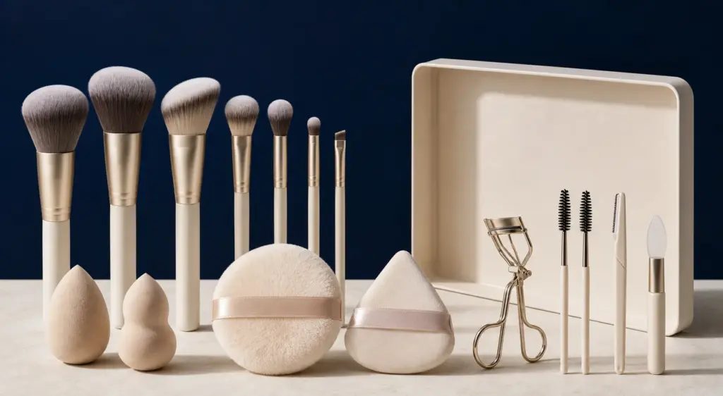 Custom beauty tools including makeup brushes, sponges and applicators