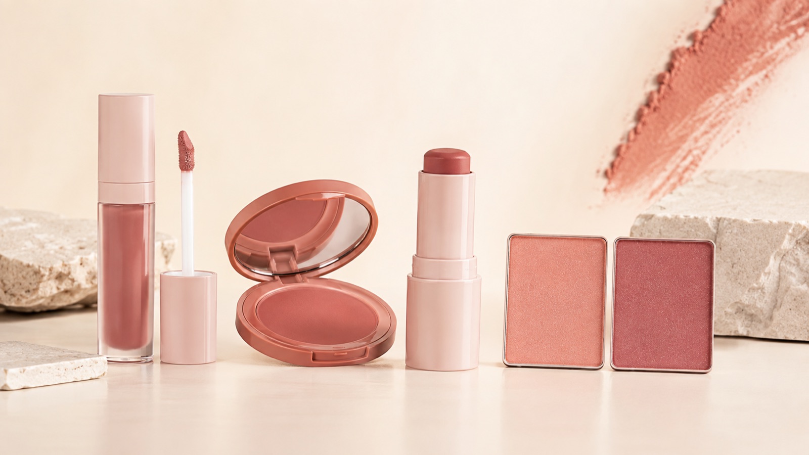 Unbranded liquid, cream, stick and powder blush formats for private label development