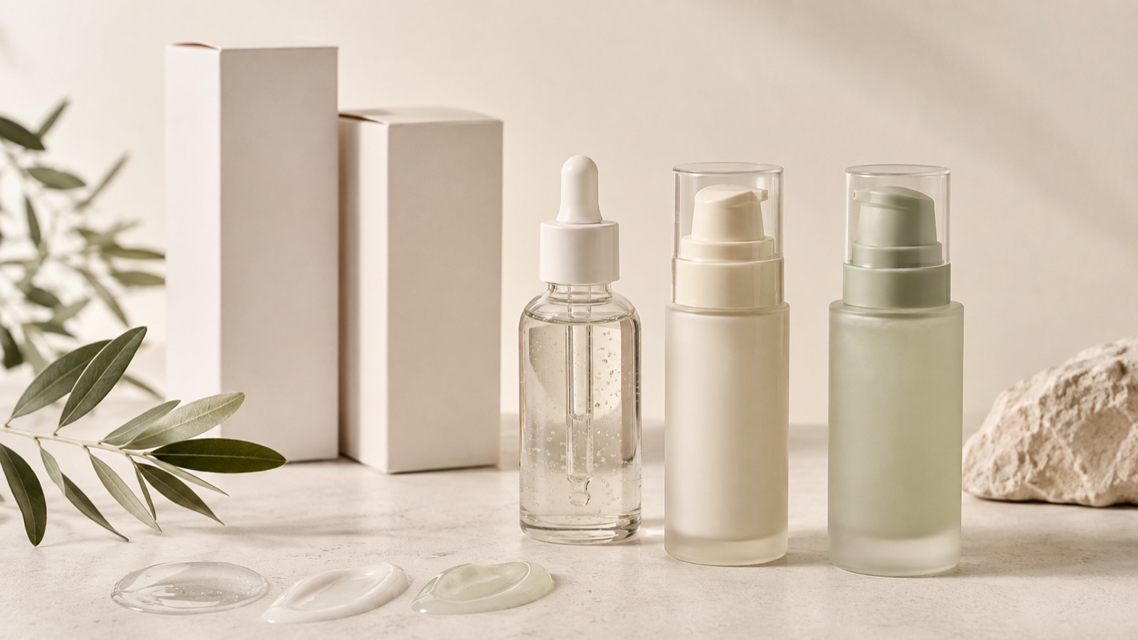Unbranded face serum textures and pump or dropper packaging for private label ODM development