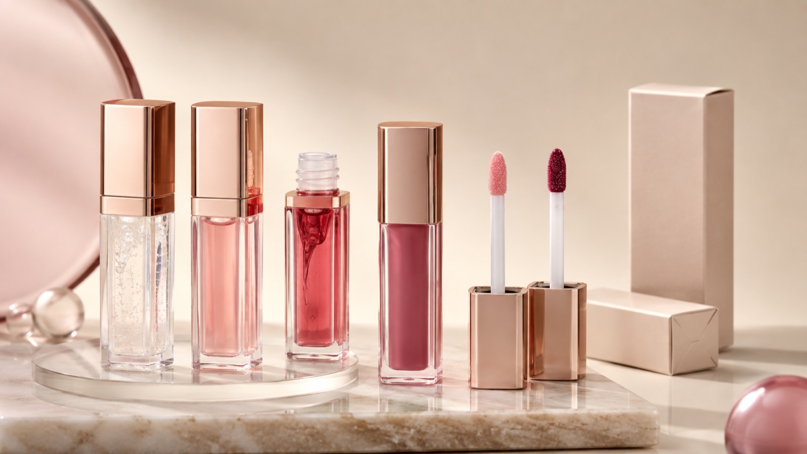 Unbranded lip oil, lip tint and applicator formats for private label ODM development