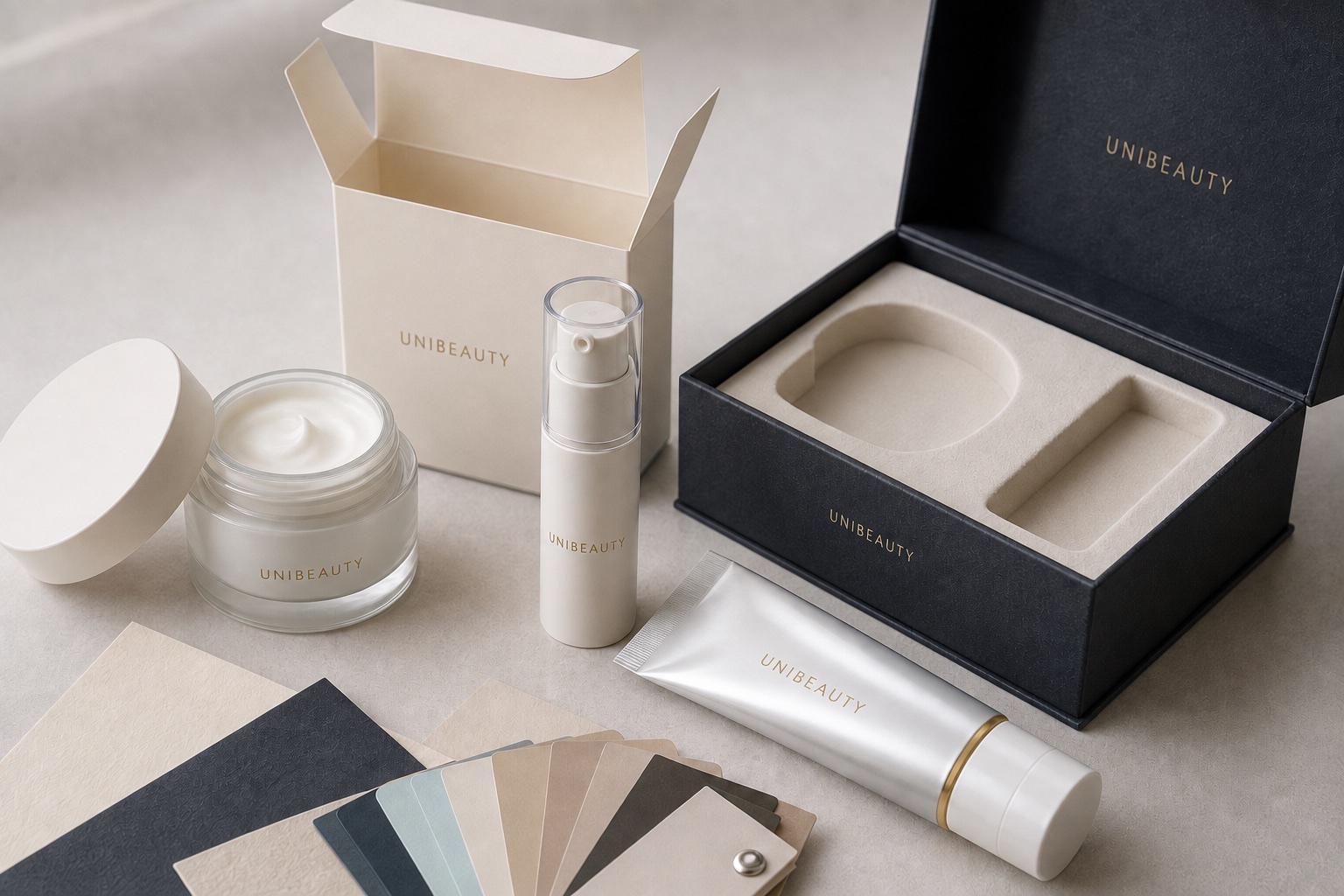 ODM cosmetic packaging and coordinated retail presentation